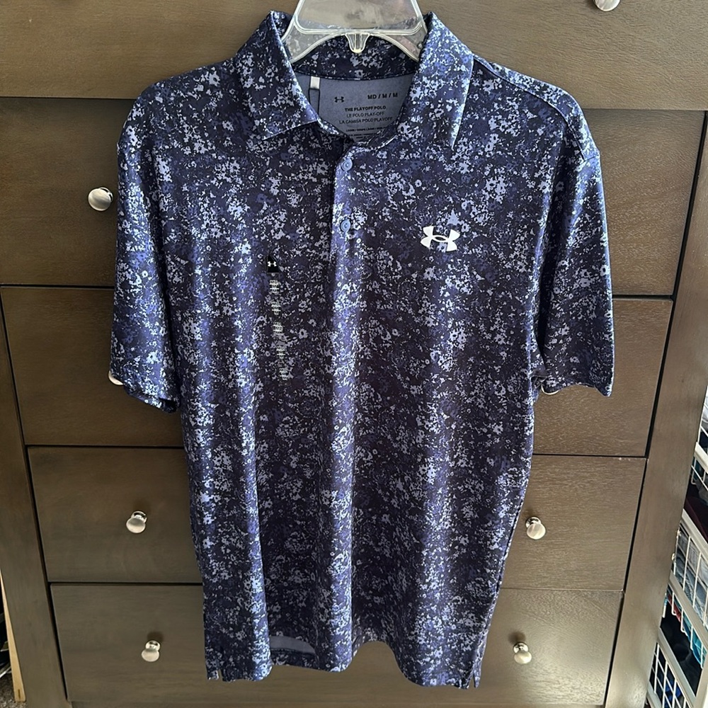 NWT Under Armour Men's Splatter The Playoff Golf Polo Navy in Size Medium